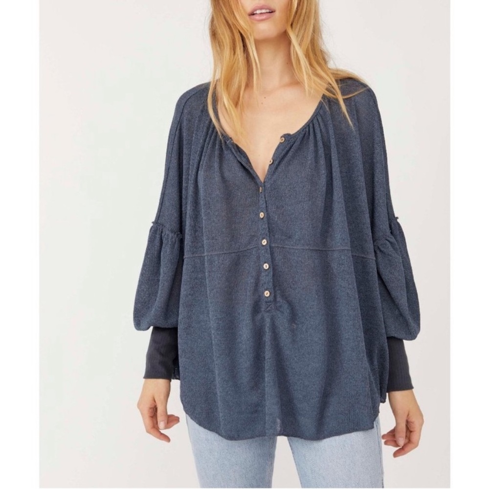 NWT- Free People Blue Bell Henley Top - Picture 2 of 9